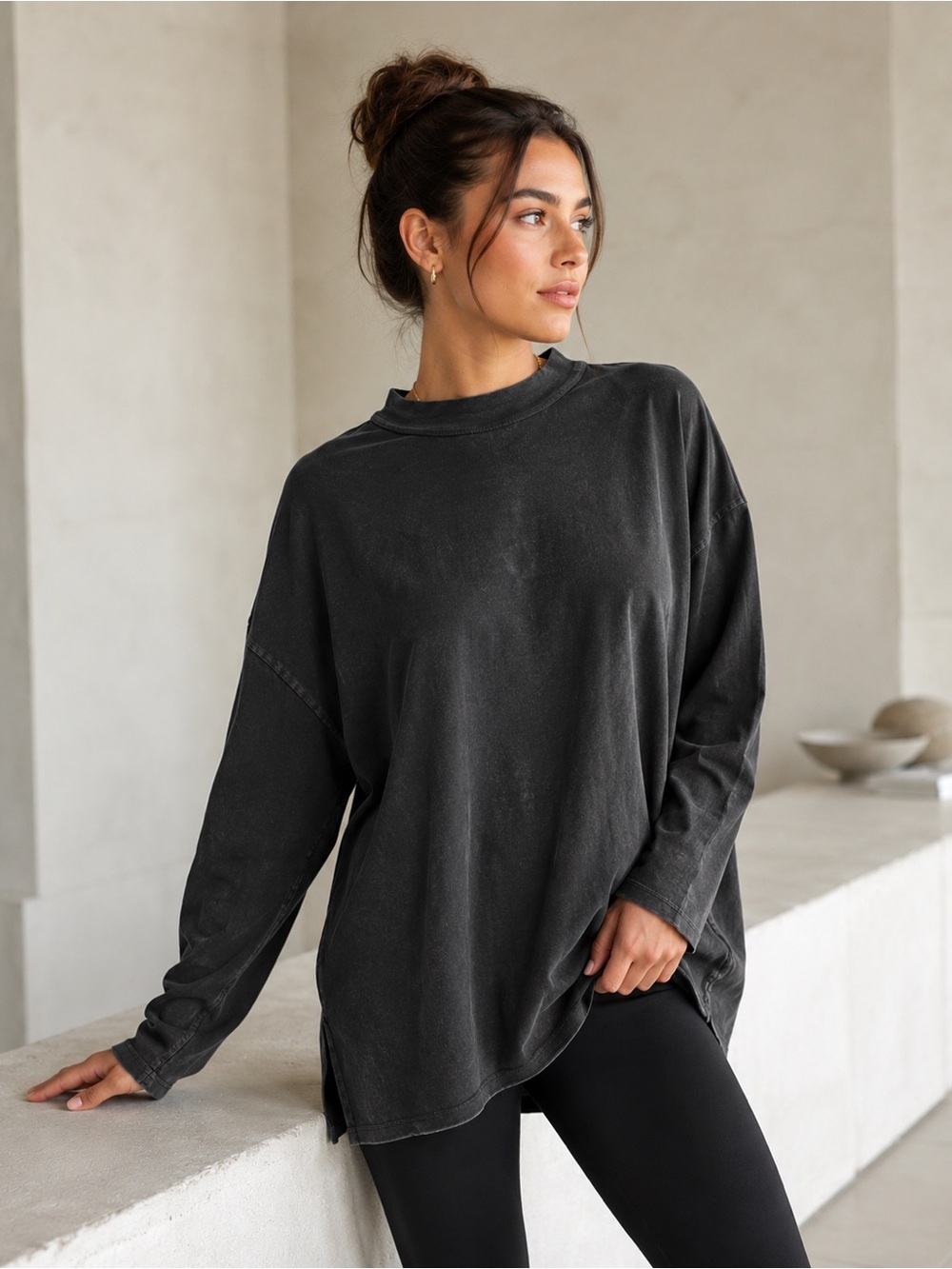 Free People We The Free Oversized Tunic Tee Sz S Charcoal 100% Cotton
